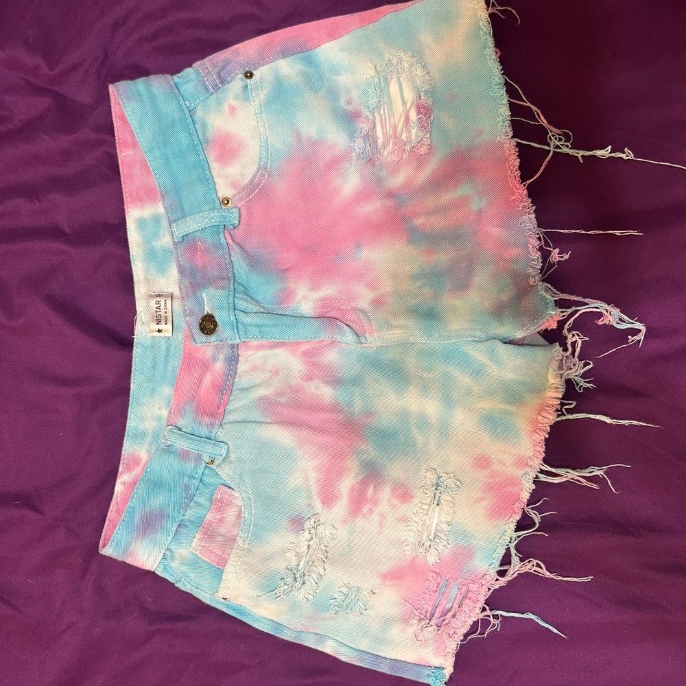 Wild Fable Pink and Blue Jean Shorts Distressed Tie-Dye